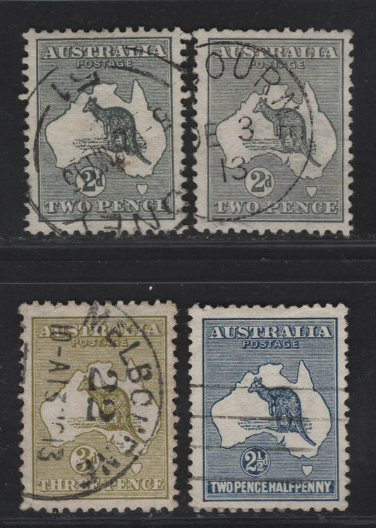 Lot 135 Australia SG#3-5 2d - 3d Gray - Olive Kangaroo & Map, 1913-1914 Kangaroo & Map 1st Issue, 3 Very Fine Used Singles, First Wmk
