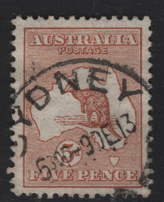 Lot 139 Australia SG#8 5d Chestnut Kangaroo & Map, 1913-1914 Kangaroo & Map 1st Issue, A Very Fine Used Single, First Wmk