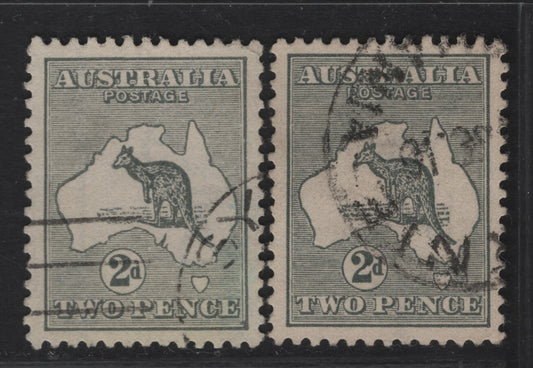 Lot 154 Australia SG#35 2d Gray Kangaroo & Map, 1915-1927 Kangaroo & Map 3rd Issue, 2 Very Fine Used Singles, 3rd Wmk, Die 1