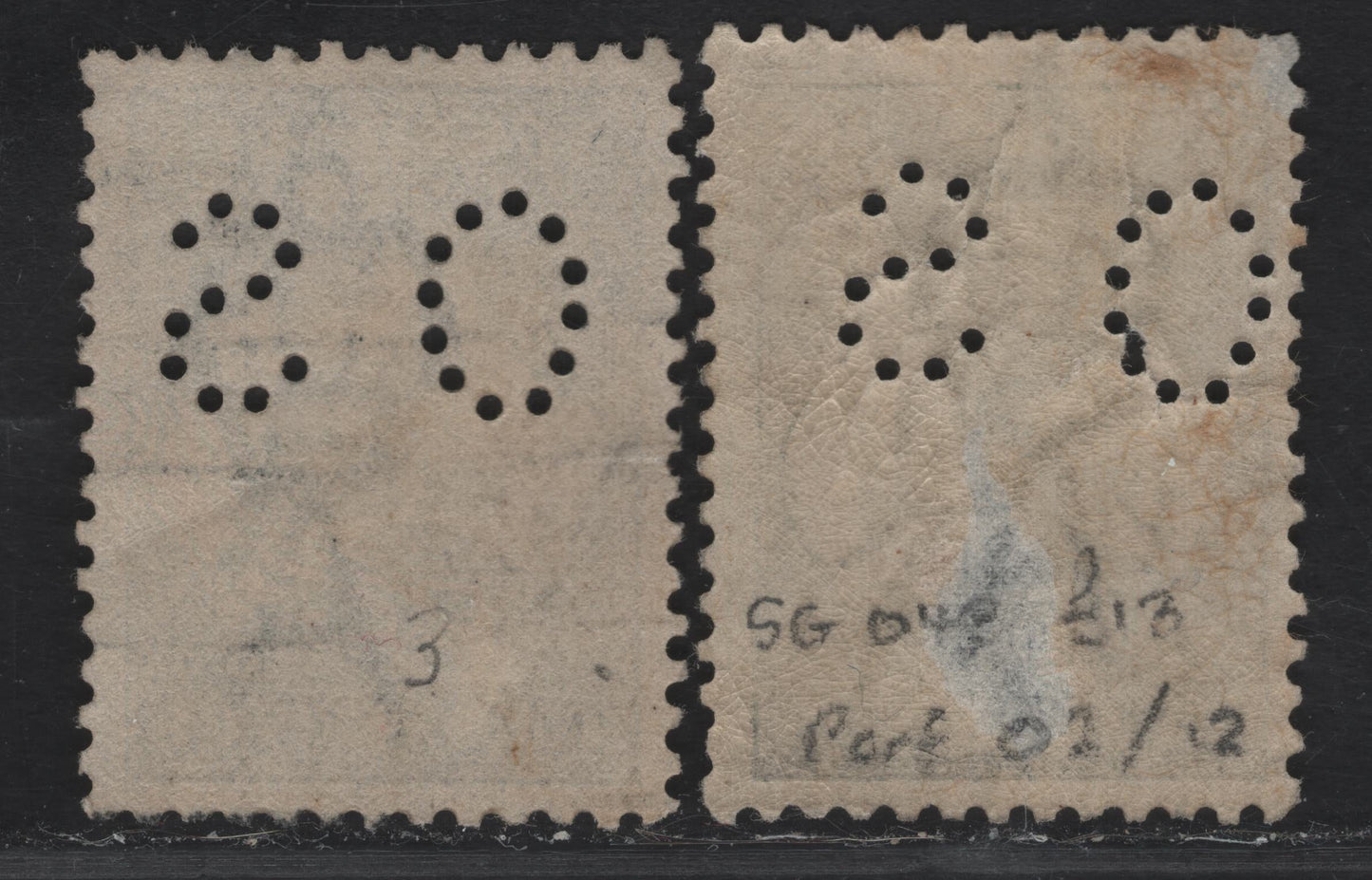 Lot 156 (C) Australia SG#O43, O43d 2d Gray Kangaroo & Map, 1915-1927 Kangaroo & Map 3rd Issue, 2 Very Good/Very Fine Used Singles, 3rd Wmk, Dies 1 & 2a, Perforated Small OS, Die 1 Has Fairly Large Binge Thin.