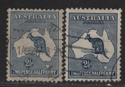 Lot 158 (C) Australia SG#36 2.5d Deep Blue & Deep Indigo Kangaroo & Map, 1915-1927 Kangaroo & Map 3rd Issue, 2 Very Fine Used Singles, 3rd Wmk