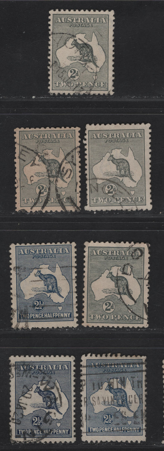 Lot 159 (C) Australia SG#35, 36, 36b 2d - 2.5d Gray - Deep Indigo Kangaroo & Map, 1915-1927 Kangaroo & Map 3rd Issue, 4 Fine Used Singles, 3rd Wmk