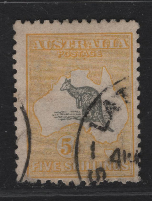 Lot 174 Australia SG#42c 5/- Gray & Pale Yellow Kangaroo & Map, 1915-1927 Kangaroo & Map 3rd Issue, A Fine Used Single, 3rd Wmk