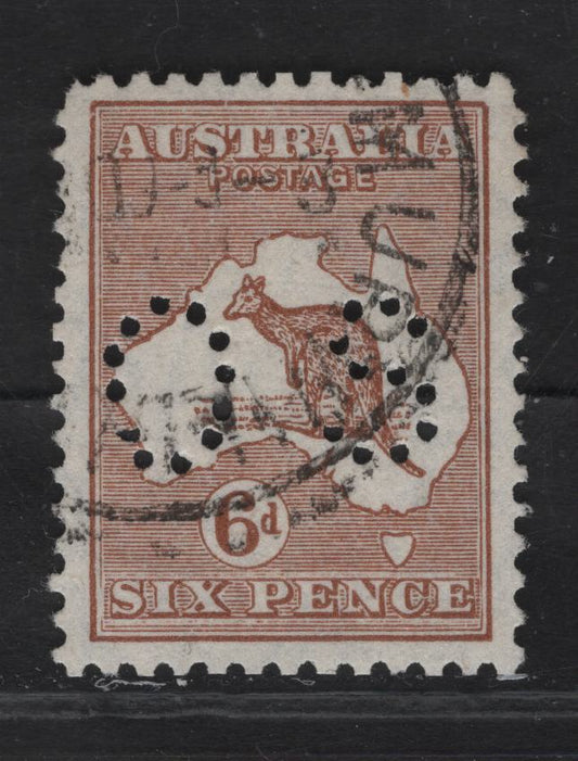 Lot 179 Australia SG#O114 6d Chestnut Kangaroo & Map, 1929-1930 Kangaroo & Map Issue, A Very Fine Used Single, Small Multiple Wmk, Perf OS