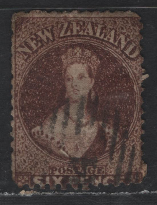 Lot 2 (C) New Zealand SG#122a 6d Brown Queen Victoria, 1864-1871 Chalon Heads Issue, A Good Used Single, Perf 12.5, Large Star Wmk