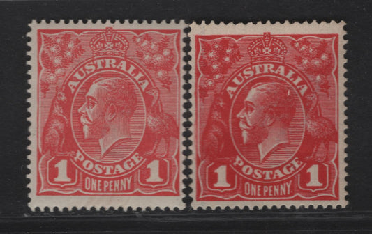 Lot 202 Australia SG#21cc, 21cd 1d Pale Carmine - Rose-Red King George V, 1914-1920 KGV Heads Issue, 2 F/VFOG Singles, Perf 14.24x14 Comb, Single Crown Over A Wmk