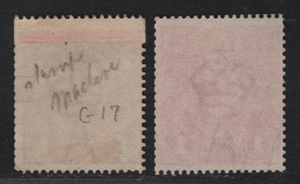 Lot 203 Australia SG#47a, 47bvar 1d Deep Red - Deep Rose Red King George V, 1916-1918 KGV Heads Issue, 2 Very Good/Very Fine Used Coil & Booklet Singles, Die 1, Comb Perf 14.25x14 Much Scarcer Than You Might Think .