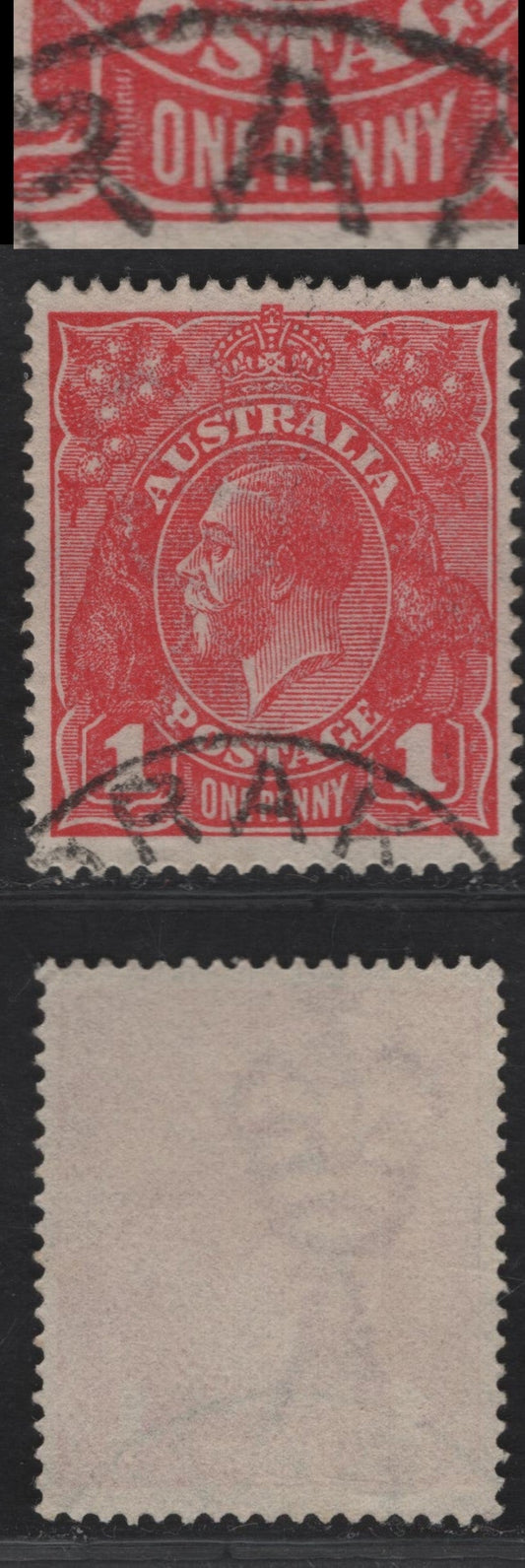 Lot 204 Australia SG#47i 1d Rose Red King George V, 1916-1918 KGV Heads Issue, A Very Fine Used Single, Die II, Perf 14, Rough Paper.