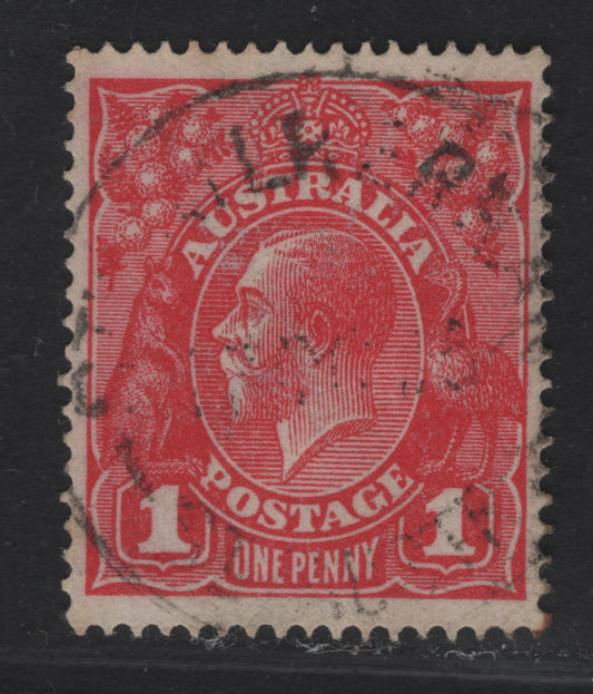 Lot 206 Australia SG#47i 1d Rose Red King George V, 1916-1918 KGV Heads Issue, A Fine Used Single, Perf 14.24x14 Comb, Rough Unsurfaced Paper, Single Crown Wmk.