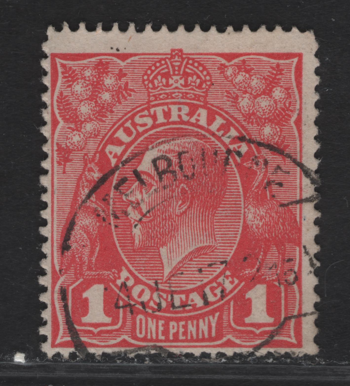 Australia SG#21aw 1d Rose Red King George V, 1914-1920 KGV Heads Issue, A Fine Used Single, Perf 14.25x14, Inverted Wmk