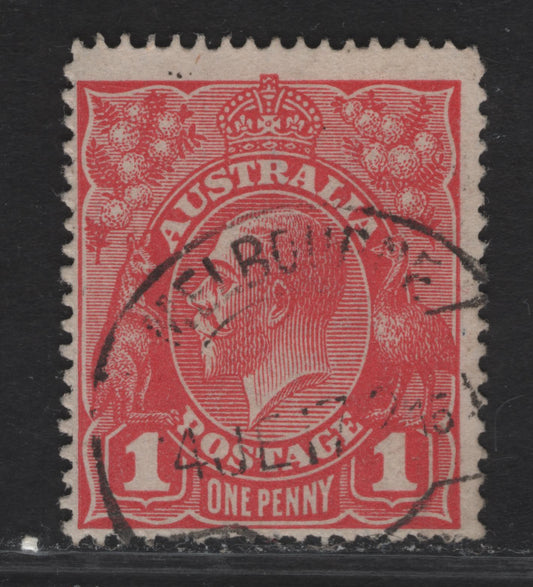 Lot 213 Australia SG#21aw 1d Rose Red King George V, 1914-1920 KGV Heads Issue, A Fine Used Single, Perf 14.25x14, Inverted Wmk