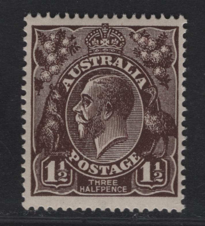 Lot 220 Australia SG#58 1.5d Black Brown King George V, 1918-1923 KGV Heads Issue, A VFNH Single, Single Crown Wmk