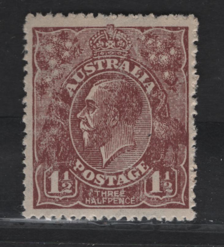 Lot 223 Australia SG#52 1.5d Red Brown King George V, 1918-1923 KGV Heads Issue, A VFNH Single, Multiple Crown Wmk, Typical Rough Perfs