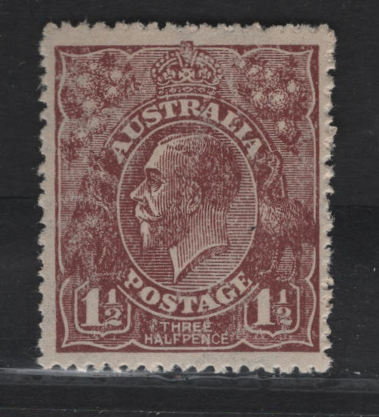 Lot 223 Australia SG#52 1.5d Red Brown King George V, 1918-1923 KGV Heads Issue, A VFNH Single, Multiple Crown Wmk, Typical Rough Perfs