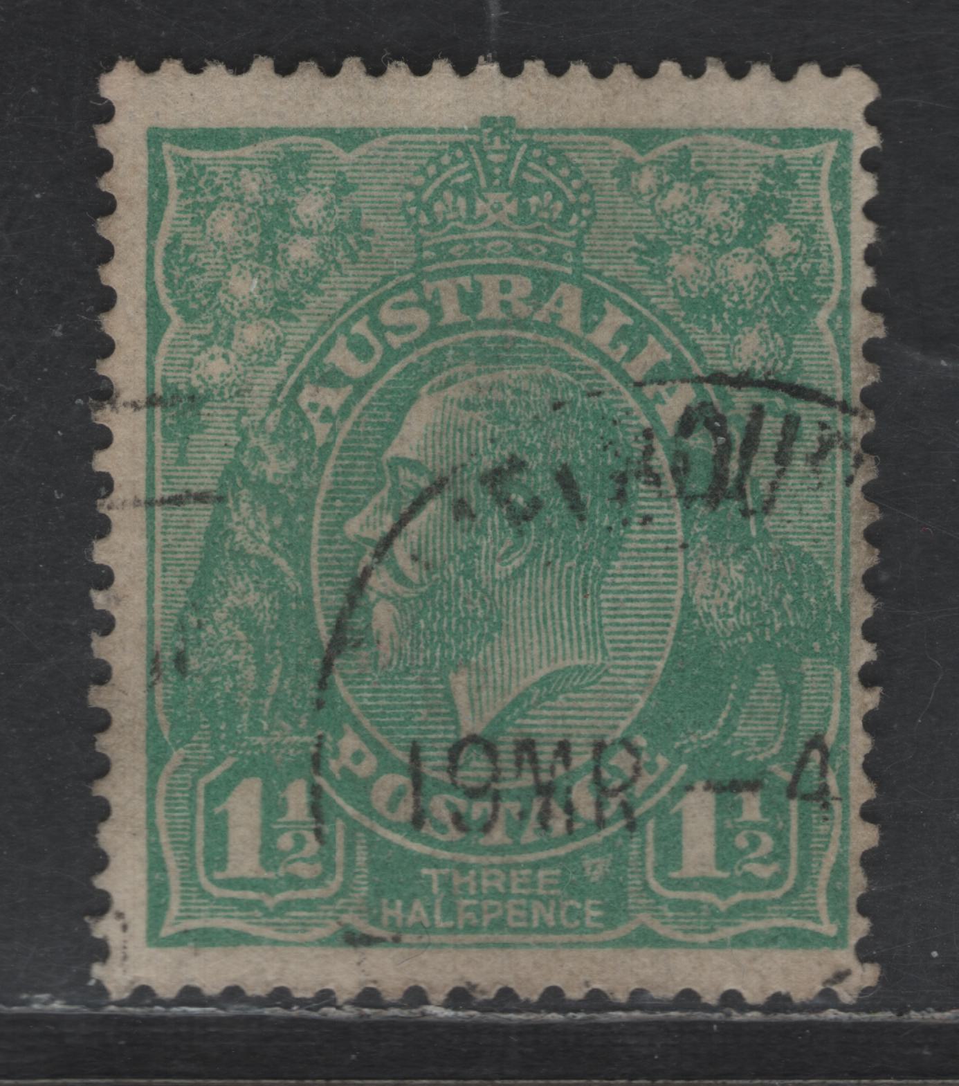 Lot 228 Australia SG#61a 1.5d Green King George V, 1918-1923 KGV Heads Issue, A Fine Used Single, Coarse Unsurfaced Paper, Tell-Tale Vertical Mesh, Single Crown Wmk.