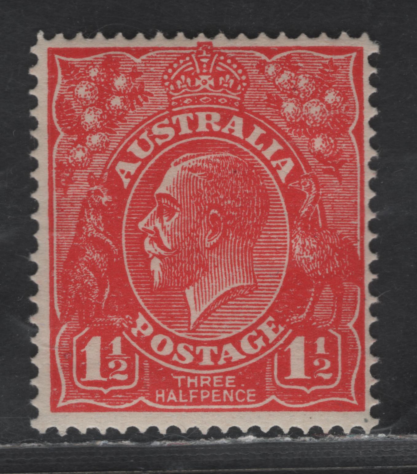 Lot 230 Australia SG#84 1.5d Scarlet - Rose Red King George V, 1924 KGV Heads Issue, A VFNH Single, Unwatermarked