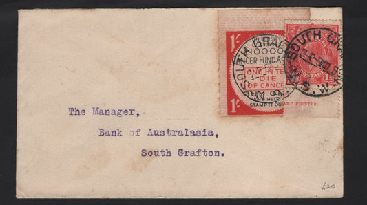 Lot 236 Australia SG#77 1.5d Scarlet King George V, 1924 KGV Heads Issue, A Fine Used Single on Cover, Local Cover, Sent Within South Grafton, NSW, Franked With Imprint Single With Single Crown Wmk