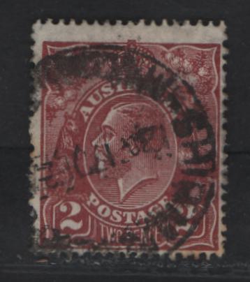 Lot 242 Australia SG#89 2d Red Brown King George V, 1926-1930 KGV Heads Issue, A Very Good Used Single, Small Multiple Wmk Die 2 Perf OS & Die 3, Perf 14, Heavy Cancel, But One Of The Scarcest Regular Values Of This Set In Used Condition.