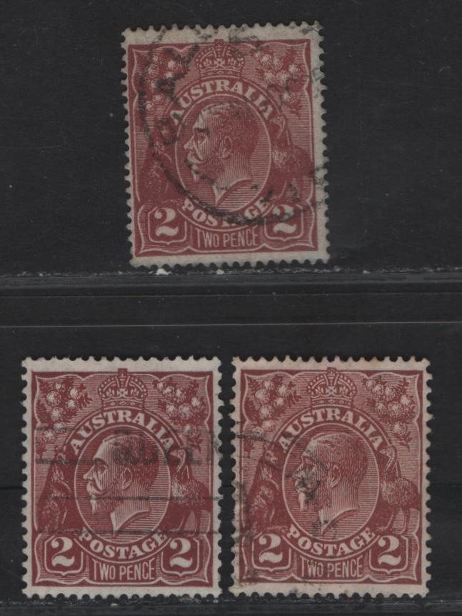 Lot 243 (C) Australia SG#78, 98 2d Red Brown King George V, 1924-1930 KGV Heads Issues, 3 Fine/Very Fine Used Singles, Single Crown & Small Multiple Wmks, Perf 13.5x12.5