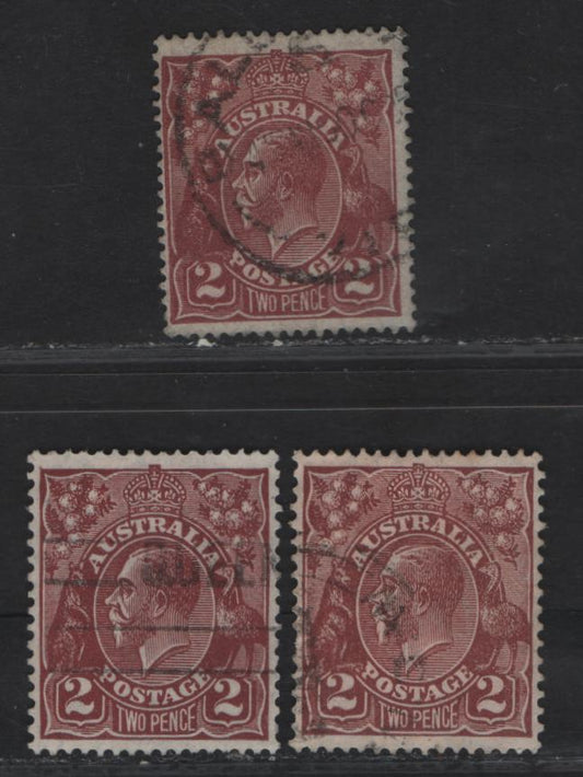 Lot 243 (C) Australia SG#78, 98 2d Red Brown King George V, 1924-1930 KGV Heads Issues, 3 Fine/Very Fine Used Singles, Single Crown & Small Multiple Wmks, Perf 13.5x12.5
