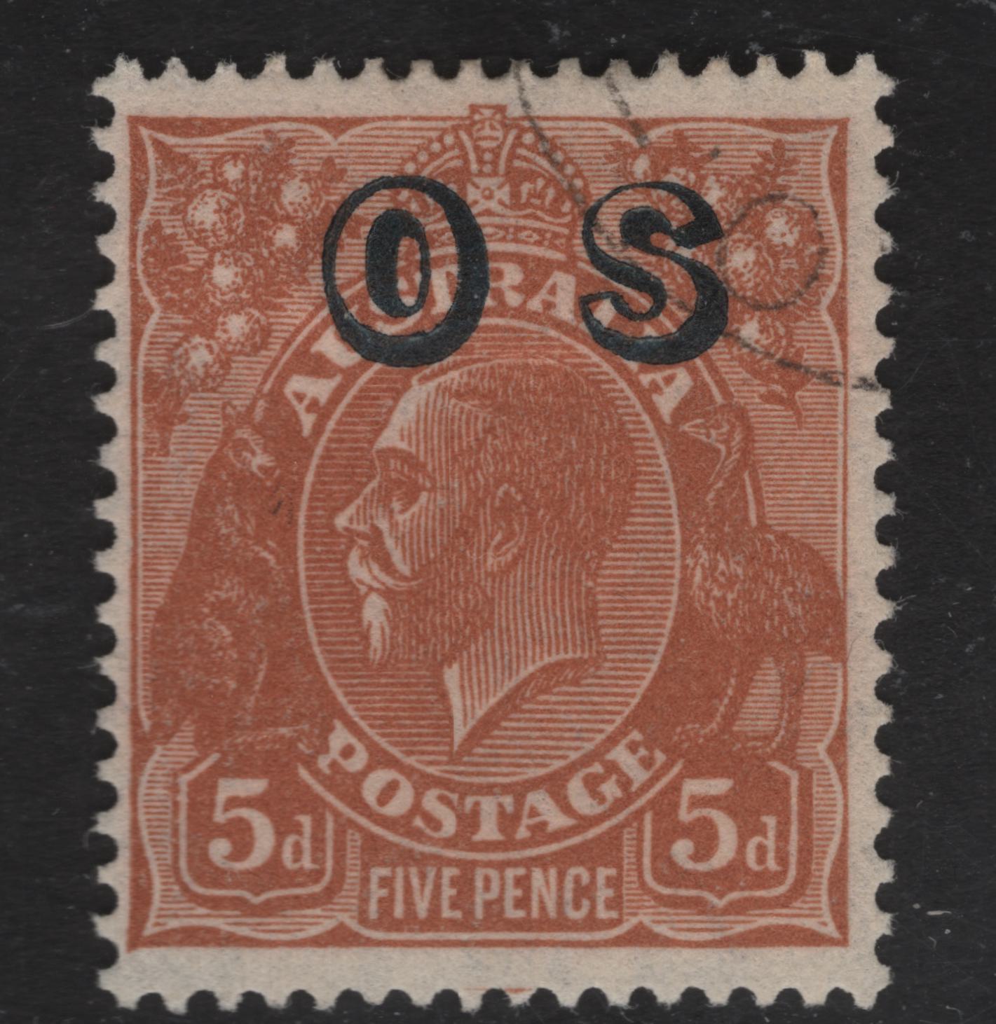 Lot 258 Australia SG#O132 5d Brown King George V, 1931-1936 KGV Heads Issue, A Fine Used Single, C of A Wmk, Overprinted OS