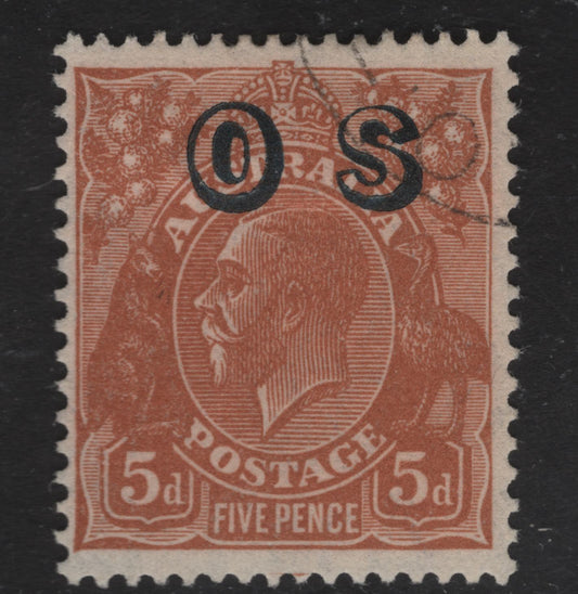 Lot 258 Australia SG#O132 5d Brown King George V, 1931-1936 KGV Heads Issue, A Fine Used Single, C of A Wmk, Overprinted OS
