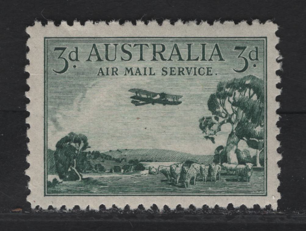 Lot 267 Australia SG#115 3d Green DH66 Biplane, 1929 Airmail Issue, A VFNH Single, Wet Printing, Vertical Wove paper
