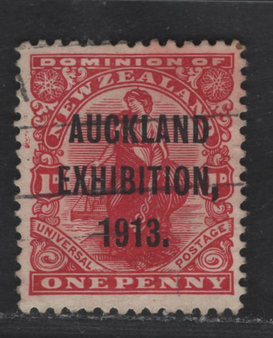 Lot 27 (C) New Zealand SG#413 1d Carmine Woman Standing, 1913 Auckland Exhibition Overpritned Issue, A Very Fine Used Single, De la Rue Paper