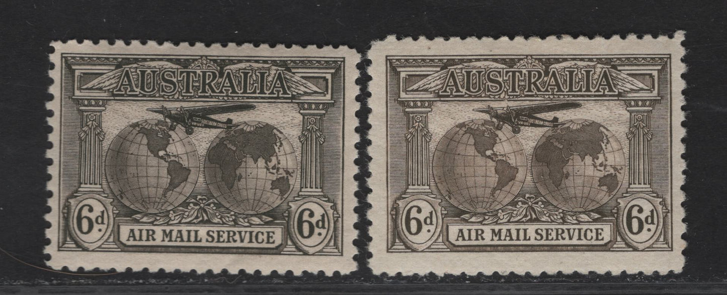 Lot 275 Australia SG#139 6d Sepia - Deep Sepia Fokker F VIIs, 1931 Kingsford Smiths Flights Issue, 2 F/VFOG Singles, Two Distinct Shades, Neither Of Which Is Specifically Listed