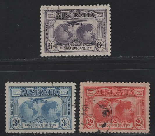 Lot 276 Australia SG#121-123 2d - 6d Rose Red - Violet Fokker F VIIs, 1931 Kingsford Smiths Flights Issue, 3 Very Fine Used Singles