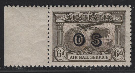 Lot 279 Australia SG#139a 6d Sepia Fokker F VIIs, 1931 Kingsford Smiths Flights Issue, A FNH Single, OS Overprint, Small GumToning Spot