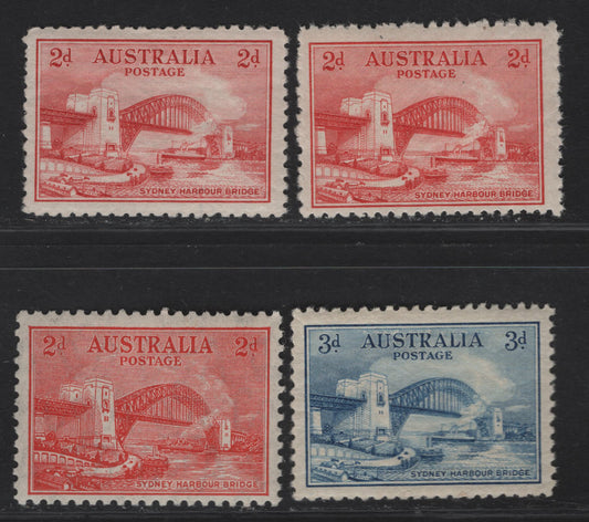 Lot 288 (C) Australia SG#141-142, 144 2d Scarlet Sydney Harbor Bridge, 1932 Opening Sydney Harbor Bridge Issue, 3 F/VFOG Singles, Engraved & Typographed Stamps, Two Shades Of Engraved 2d