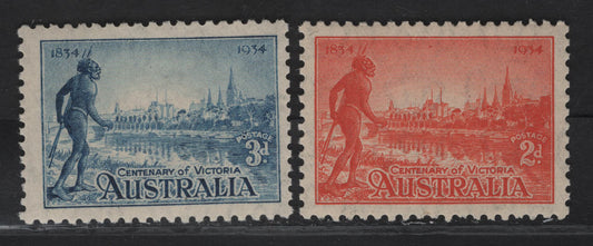 Lot 292 Australia SG#147-148 2d - 3d Orange Vermillion - Blue Melbourne & R Yarra, 1934 Centenary of Victoria Issue, 2 F/VFNH Singles, Perf 10.5