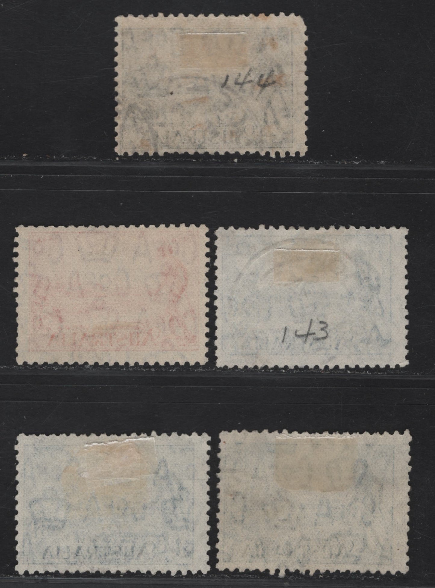 Lot 295 (C) Australia SG#148a-149a 3d- 1/- Blue - Black Melbourne & R Yarra, 1934 Victoria Centenary Issue, 5 Fine Used Singles, Perf 11.5, 3 Shades Of 3d