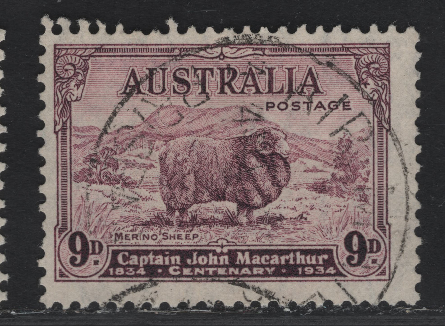 Lot 298 (C) Australia SG#152 9d Purple Merino Ram, 1934 Macarthur Issue, A Fine Used Single