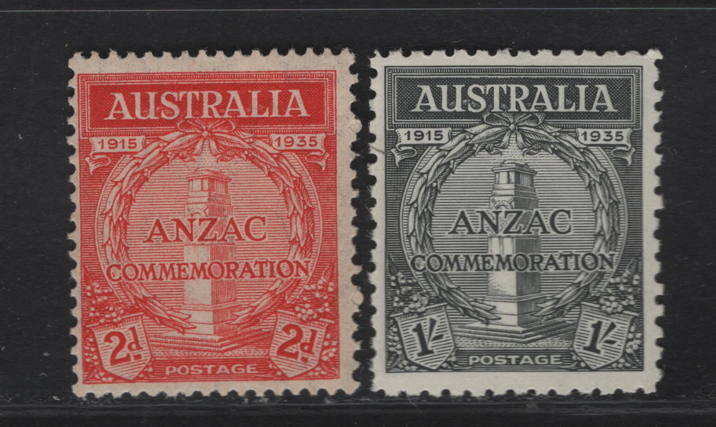 Lot 304 Australia SG#154-155 2d - 1/- Scarlet - Black Cenotaph - Whitehall, 1935 20th Anniv of Gallipoli Landing Issue, 2 F/VFNH Singles