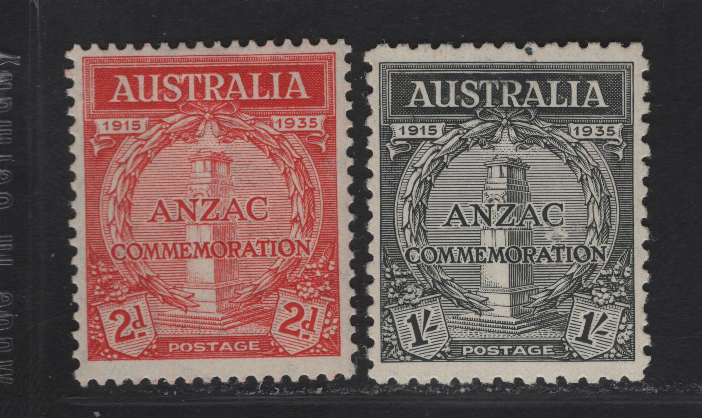 Lot 305 Australia SG#154-155 2d - 1/- Scarlet - Black Cenotaph - Whitehall, 1935 20th Anniv of Gallipoli Landing Issue, 2 F/VFOG Singles
