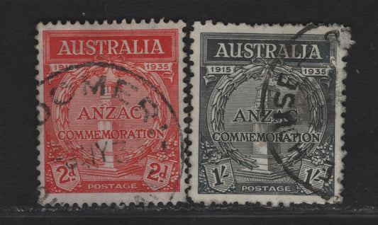 Lot 306 Australia SG#154-155 2d - 1/- Scarlet - Black Cenotaph - Whitehall, 1935 20th Anniv of Gallipoli Landing Issue, 2 Very Fine Used Singles