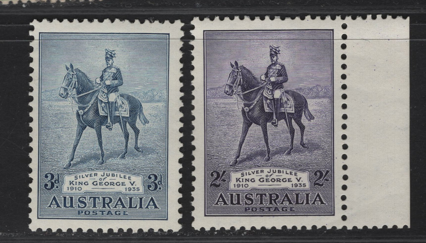 Lot 308 Australia SG#157-158 3d - 2/- Blue - Bright Violet King George V On Anzac, 1935 Silver Jubilee Issue, 2 F/VFNH Singles