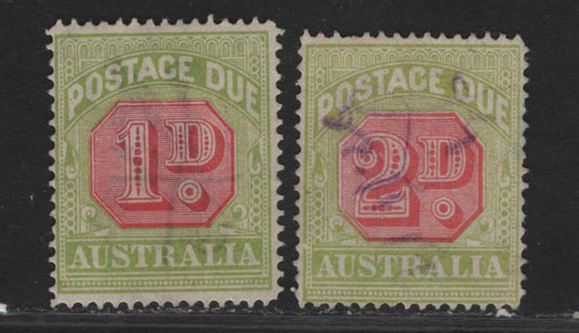 Lot 311 Australia SG#D80a, D81 1d - 2d Scarlet & Pale Yellow Green Numerals, 1913-1923 Postage Dues, 2 Fine Used Singles, Crown Over Double Lined A Wmk