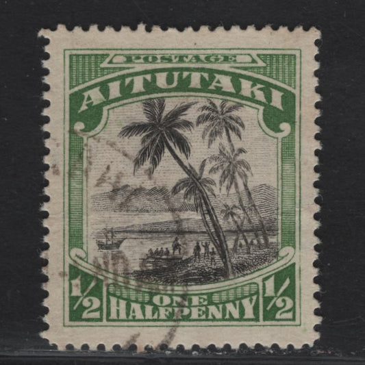 Lot 320 (C) Aitutaki SG#30 1/2d Black & Green Capt Cook Landing, 1924-1927 Pictorial Issue, A Very Fine Used Single, Star & NZ Wmk