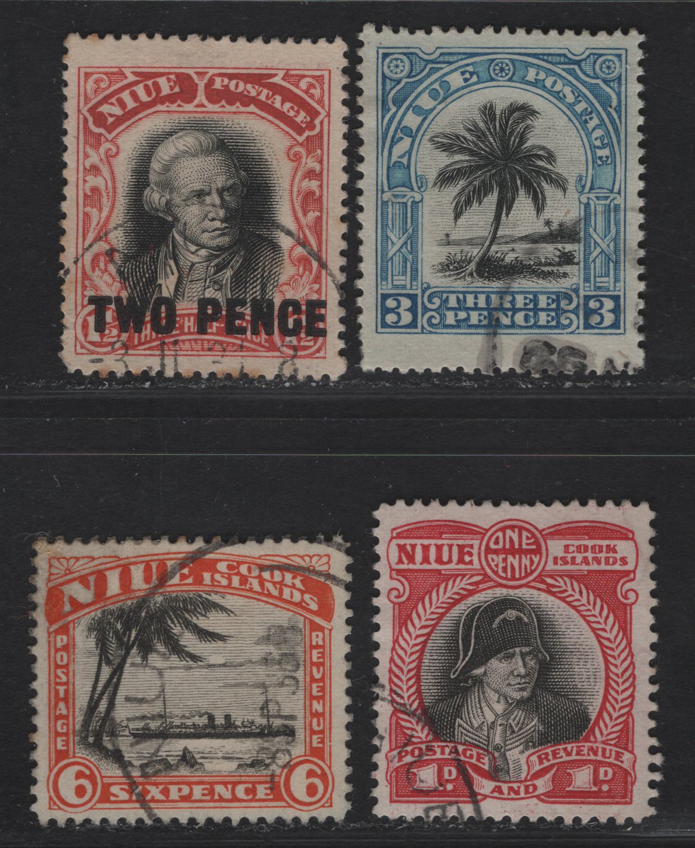 Lot 324 (C) Cook Islands SG#41, 50, 56, 60 1d - 3d Black & Deep Lake - Black & Blue Capt Cook - HMS Monowai, 1920-1932 Pictorial Issue, 4 Very Fine Used Singles, Unwatermarked