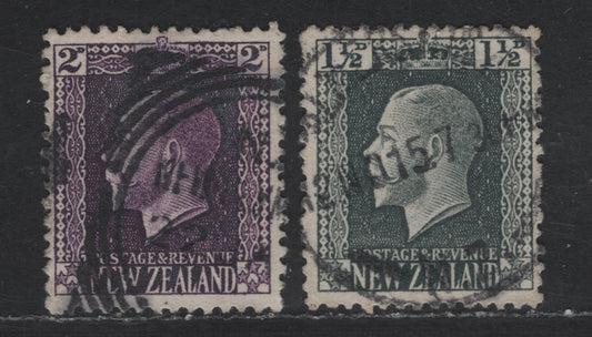 Lot 34 (C) New Zealand SG#416a, 417a 1/2d - 2d Gray Slate - Bright Violet King George V, 1915-1930 KGV Sideface Issue, 2 Fine/Very Fine Used Singles, Perf 14x14.5