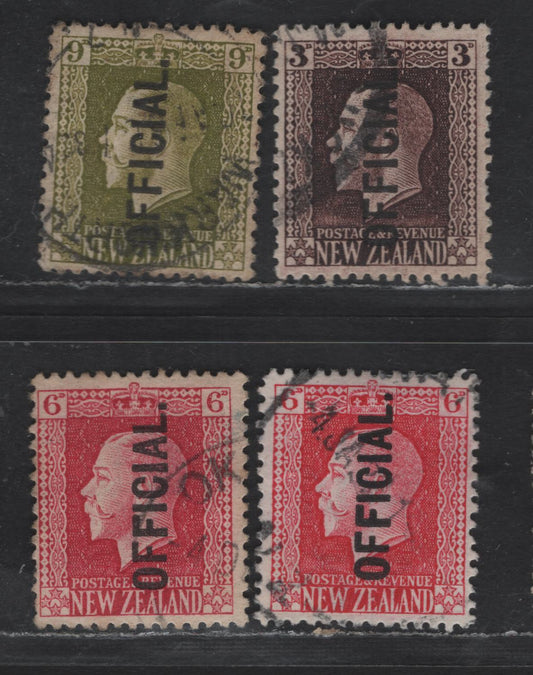 Lot 42 (C) New Zealand SG#O100, O102, O104 3d - 6d Chocolate - Carmine Rose King George V, 1915-1927 KGV Sideface Issue, 3 Fine/Very Fine Used Singles, Perf 14x13.5, Official Overprint