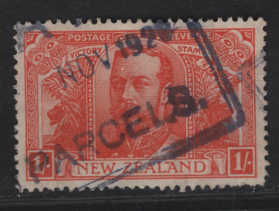 Lot 49 New Zealand SG#458 1/- Orange Red King George V, 1920 Victory Issue, A Very Fine Used Single