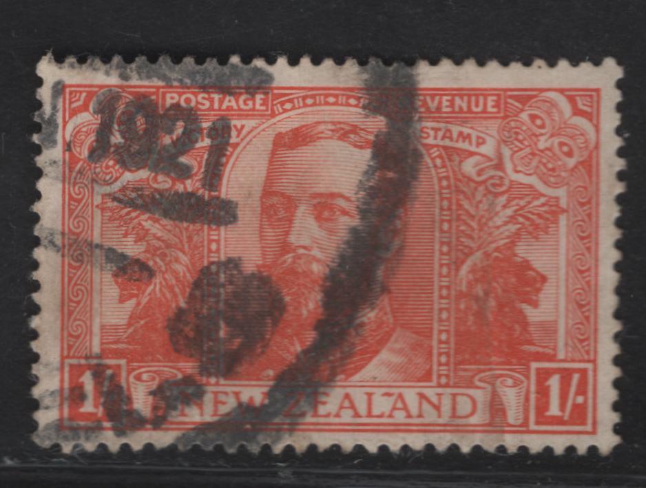 Lot 50 New Zealand SG#458 1/- Orange Red King George V, 1920 Victory Issue, A Fine Used Single
