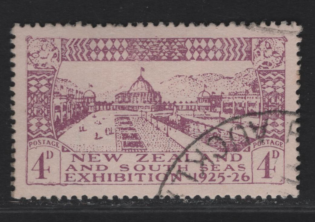 Lot 52 (C) New Zealand SG#465 4d - 1/- Mauve on Pale Mauve Exhibition Buildings, 1925 Dunedin Exhibition Issue, A Very Fine Used Single