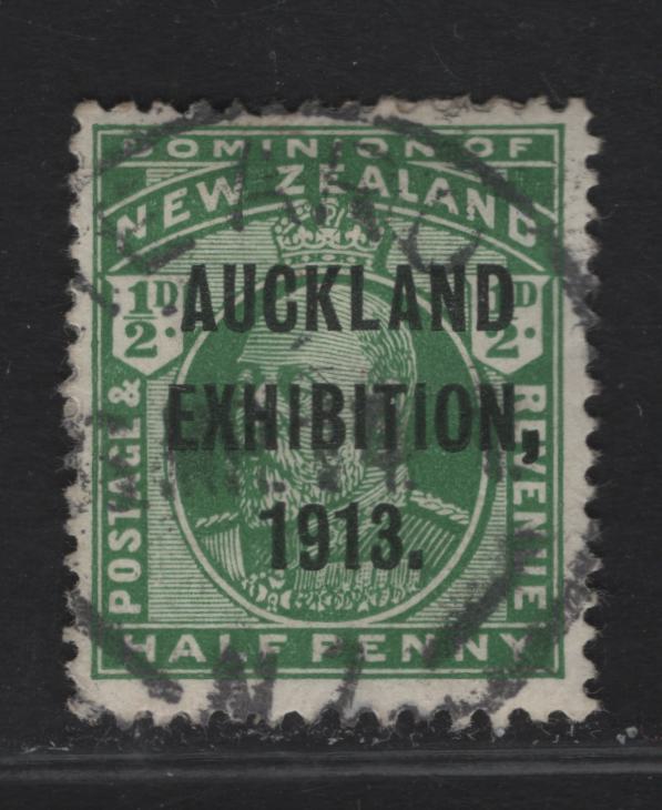 Lot 53 New Zealand SG#412 1/2d Deep Green King George V, 1913 Auckland Exhibition Overpritned Issue, A Very Fine Used Single