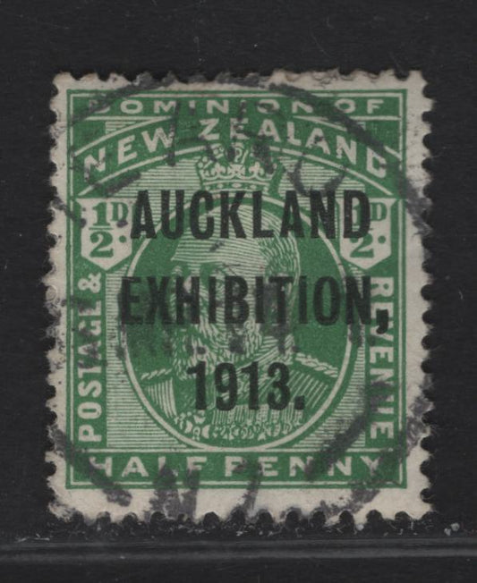 Lot 53 New Zealand SG#412 1/2d Deep Green King George V, 1913 Auckland Exhibition Overpritned Issue, A Very Fine Used Single