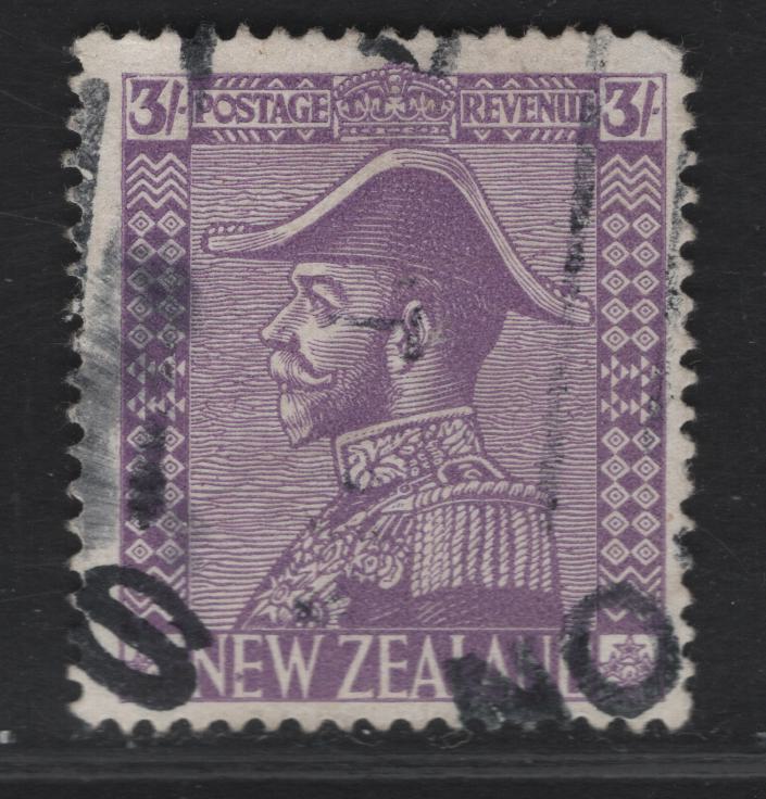 Lot 59 New Zealand SG#470 3/- Mauve King George V, 1926-1934 KGV Admiral Issue, A Fine Used Single, Cowan Paper